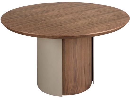 Круглый обеденный стол 1163 из ореха и стали песочного цвета
