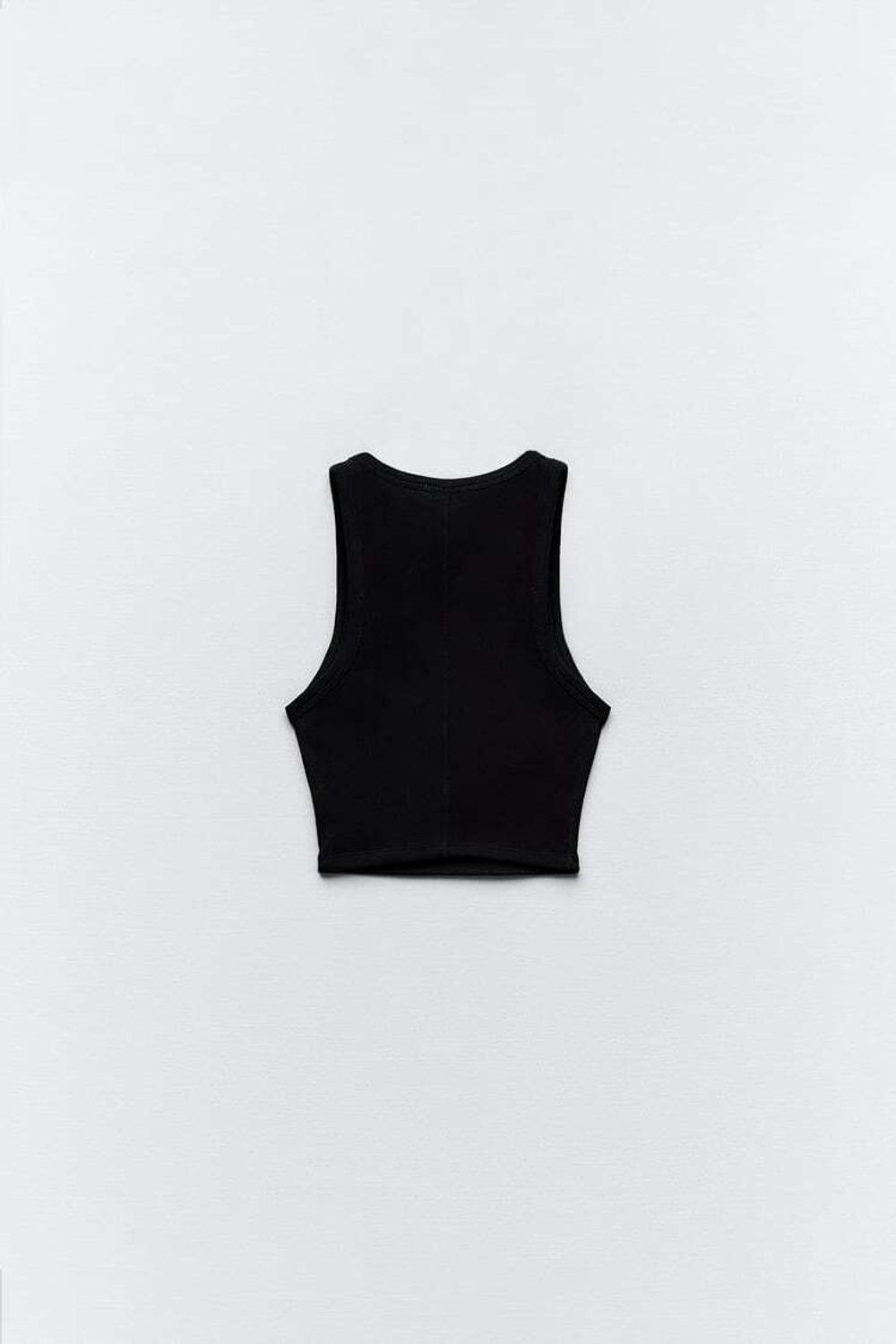 ZARA УКОРОЧЕННЫЙ ТОП В РУБЧИК С ГОРЛОВИНОЙ ХАЛТЕР, ЧЕРНЫЙ