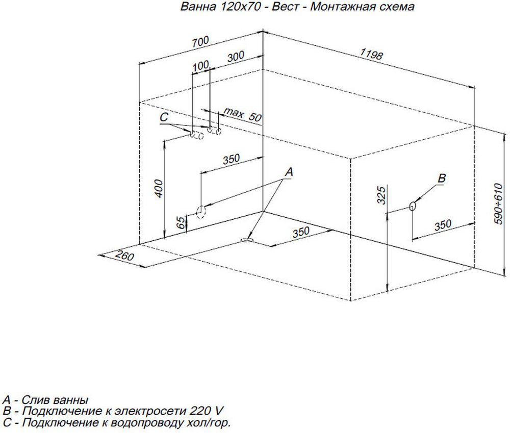 Акриловая ванна Aquanet West 120x70 (с каркасом)