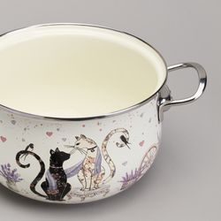 КАСТРЮЛЯ AGNESS ЭМАЛИРОВАННАЯ СО СТЕКЛЯННОЙ КРЫШКОЙ СЕРИЯ "LAVENDER CATS", 3,8 Л ДИА. 22СМ