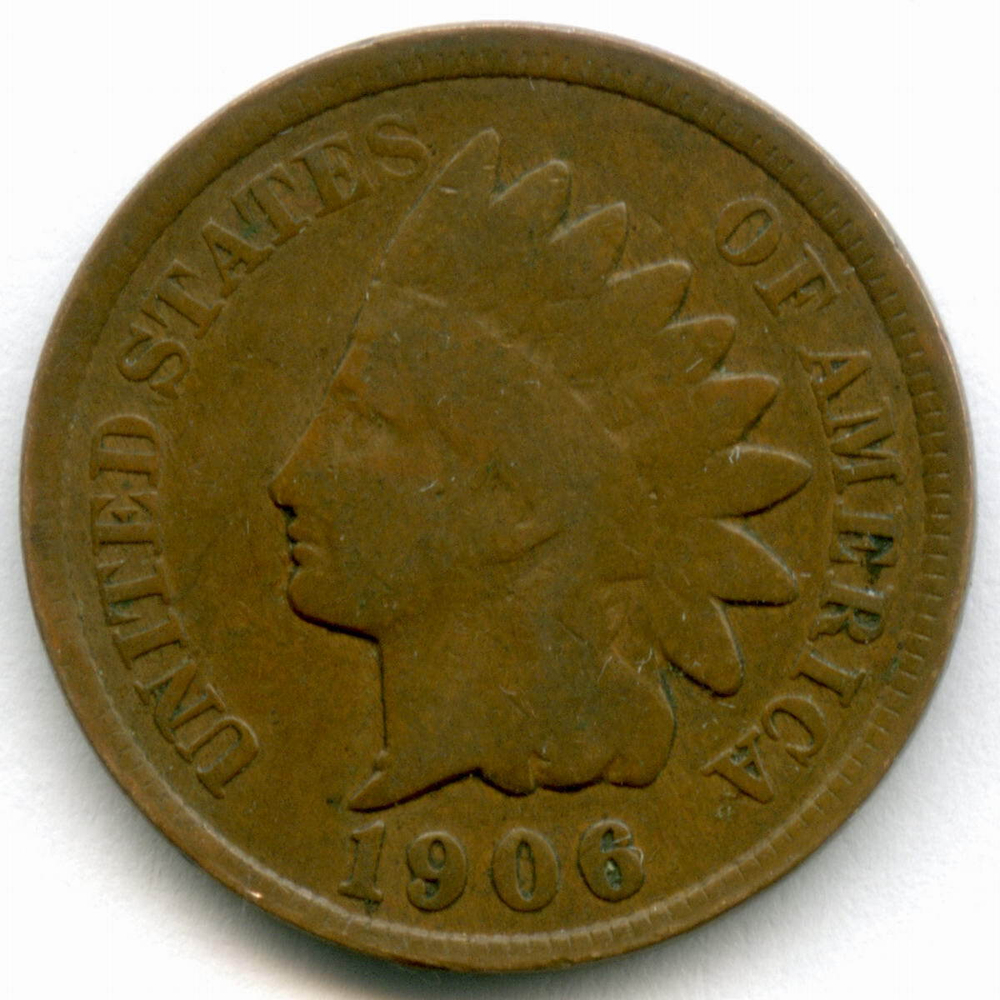 1 цент 1906 год. США. Голова индейца. Бронза, диаметр 19 мм. F-VF