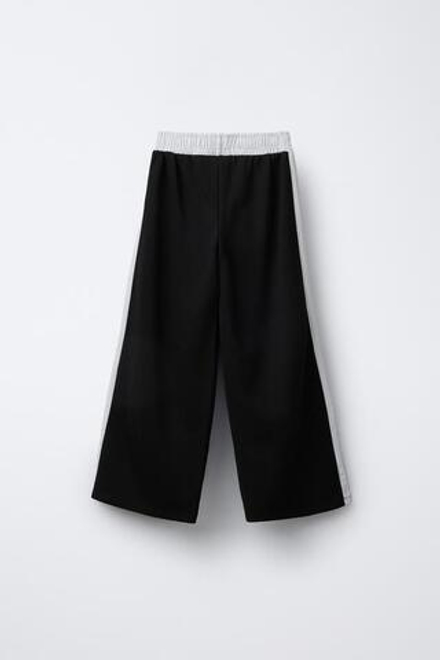 ZARA БРЮКИ WIDE LEG С ЛАМПАСАМИ В ПОЛОСКУ, ЧЕРНЫЙ