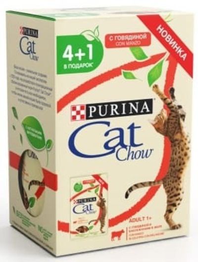 CAT CHOW ADULT Говядина и баклажан в желе 5*85г ПРОМО 4+1   (12404227)
