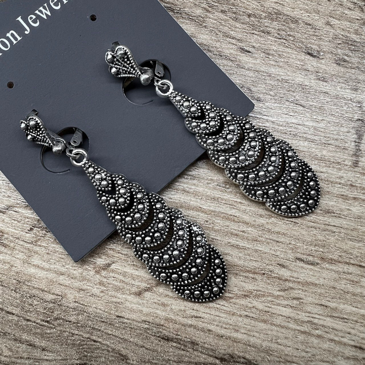 Серьги на англ. заст Bohemia Перья павлина металл античный серебристый