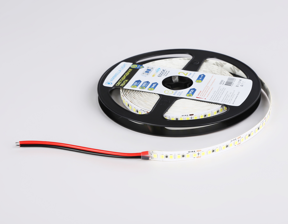 Светодиодная лента GS1303 2835 180Led/ 14.4W m/ 12V IP20 6500K/ 5000*8*1.2mm/ кратность резки 25mm (2 конт.)