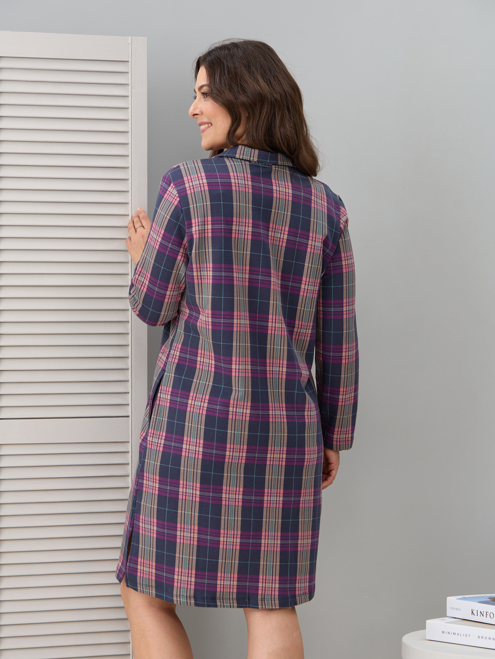 Туника Д-119/клетка-баклажан