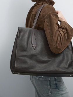 Massimo Dutti Большая сумка-шопер из кожи наппа, коричневый