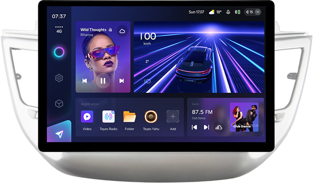 Магнитола для Hyundai Tucson 3 2015-2018 (без штатной КЗВ, рамка серебро) - Teyes CC3-2K монитор 13", QLED+2K, Android 10, 4G SIM-слот, CarPlay