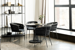 "Диего" обеденная группа на 4 персоны со стульями "Бордо" плетения колос, столешница "серый гранит"