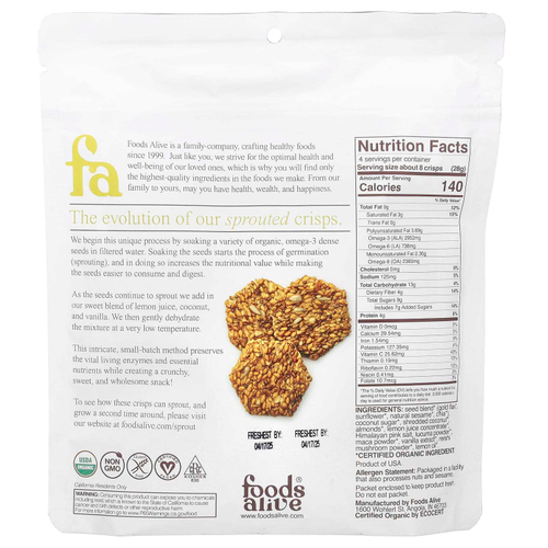 Foods Alive, Хрустящие чипсы, лимон и лимон, 113 г (4 унции)