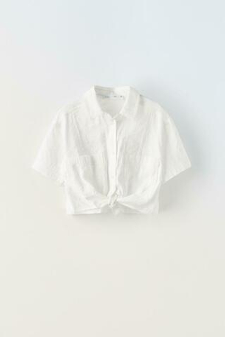 ZARA РУБАШКА ИЗ СТРУЯЩЕЙСЯ ТКАНИ С УЗЛОМ, БЕЛЫЙ