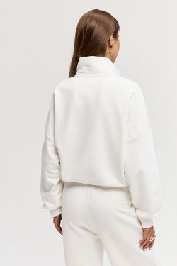 Олимпийка на молнии из премиум футера цвета крем