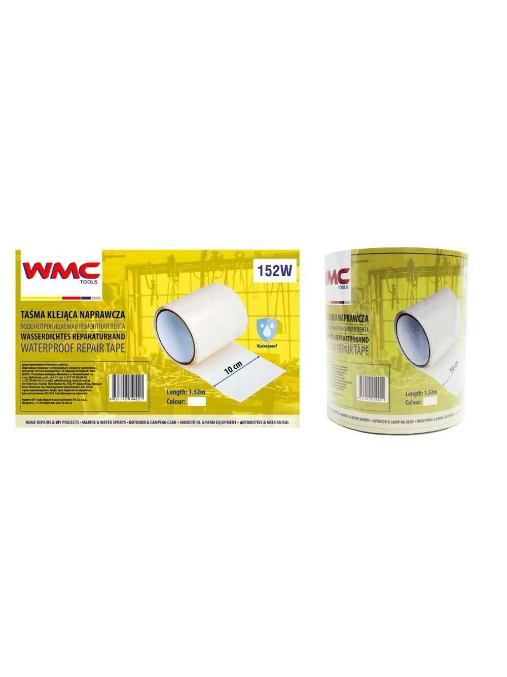 Лента водонепроницаемая ремонтная ПВХ 10смх1.52м (белая) WMC TOOLS WMC-152W
