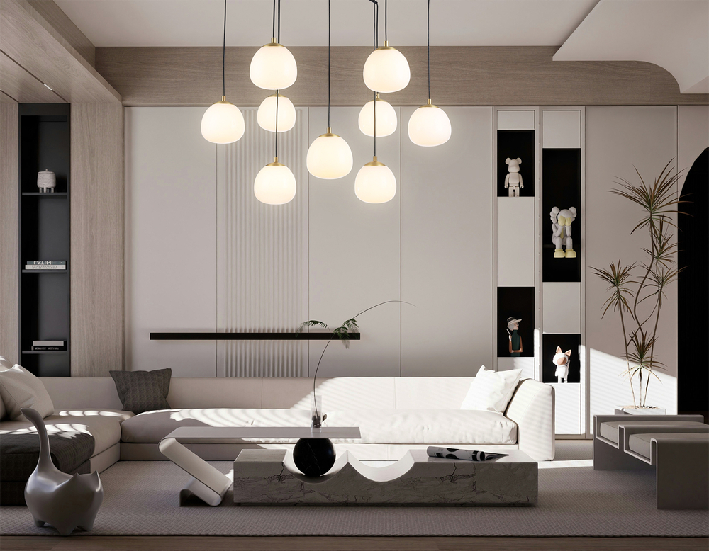 Светильник на штанге LH51001/6+3 SGD/BK/FR золотой песок/черный /белый матовый G9*9 max 28W D750*700