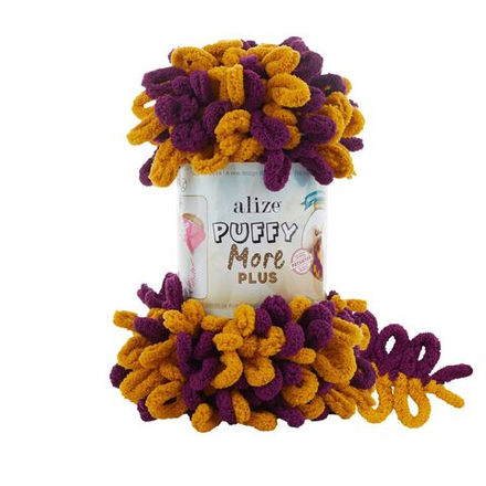 Пуффи Море ПЛЮС (Puffy More plus) пряжа Alize 100%микрополиэстер 2х250г/11м (8004 сливовый/охра)