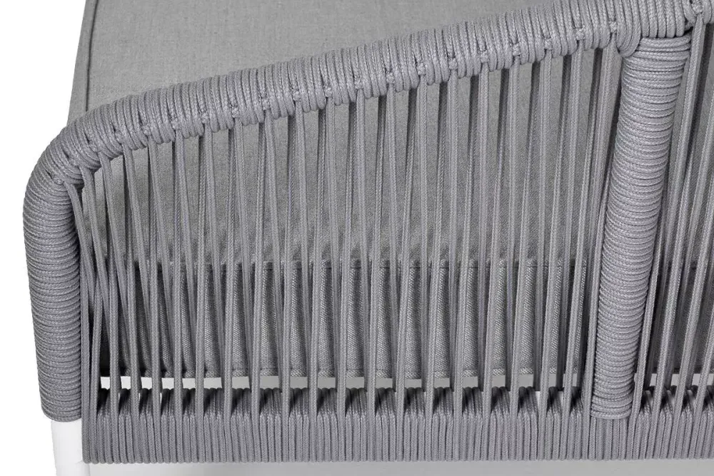 "Канны" левый модуль плетеный из роупа, каркас алюминий белый шагрень, роуп светло-серый круглый, ткань светло-серая