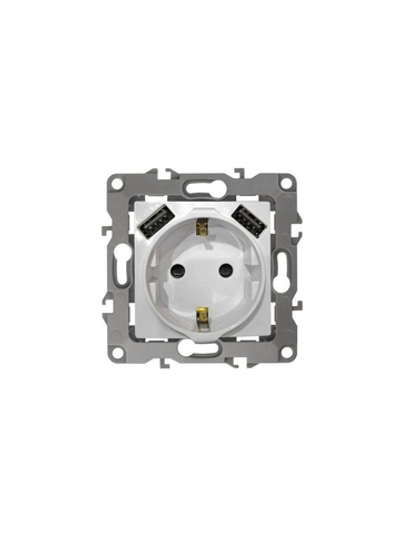 Розетка 16А 250В 2P+E с 2хUSB 5В-3А защ. шторки Elegance бел. 14-4109-01 ЭРА Б0047867