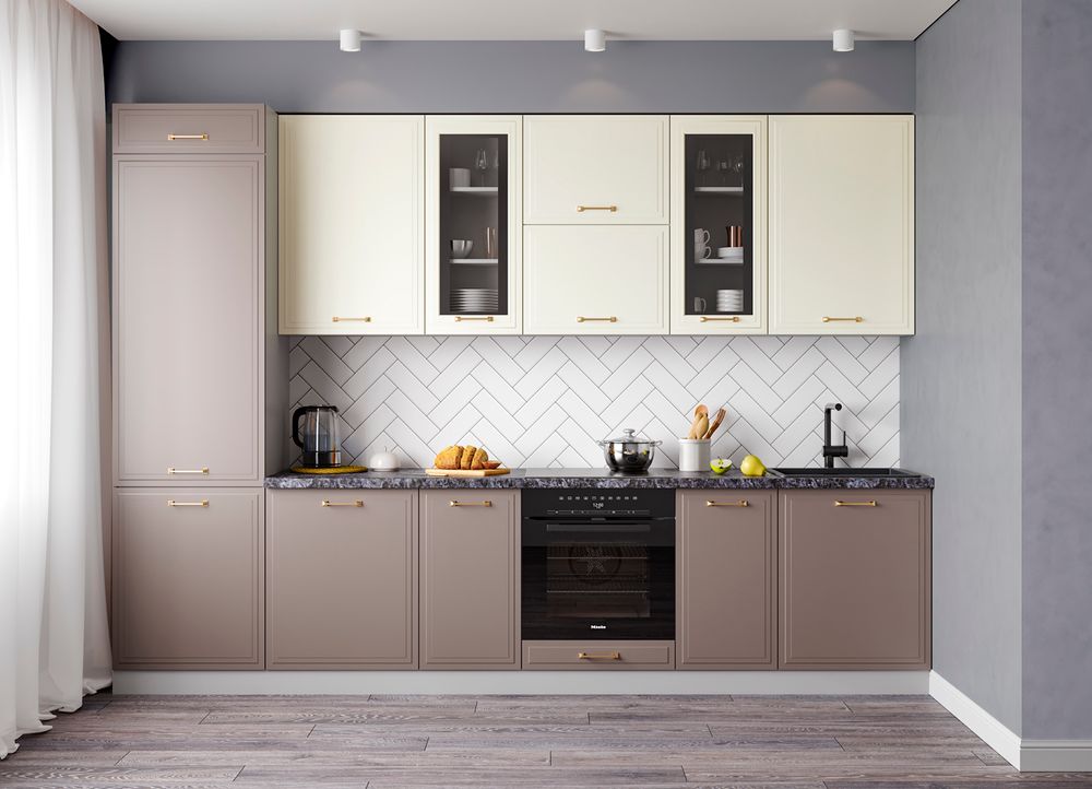 Модульный кухонный гарнитур «Риволи» 1800/2800 мм (Ваниль софт/ Ваниль софт), ЛДСП/МДФ, ДСВ Мебель