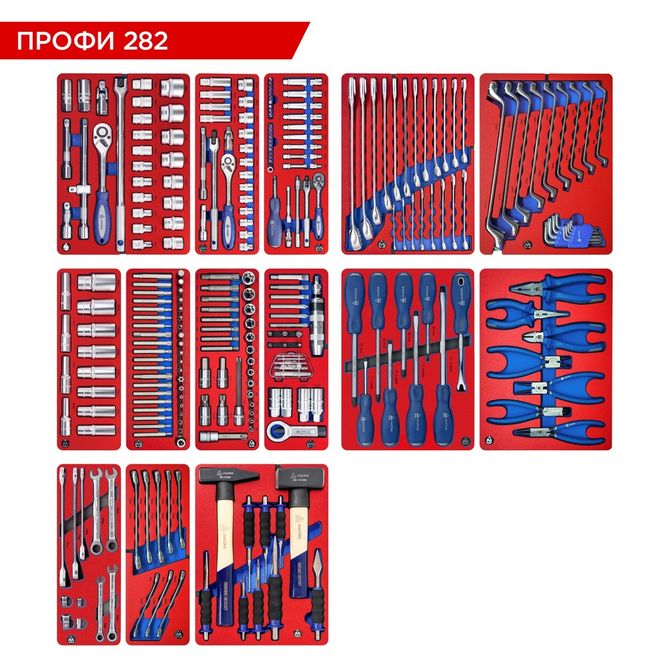 МАСТАК (5-00282) Набор инструментов "ПРОФИ 282" для тележки, 14 ложементов, 282 предметов