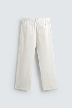 ZARA БРЮКИ RELAXED FIT ИЗ ВИСКОЗЫ И КОНОПЛИ, ЖЕЛТОВАТО-БЕЛЫЙ