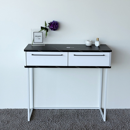 Туалетный столик консоль ROYAL 5211 эко (Мрамор Неро-Белый-р.черная)