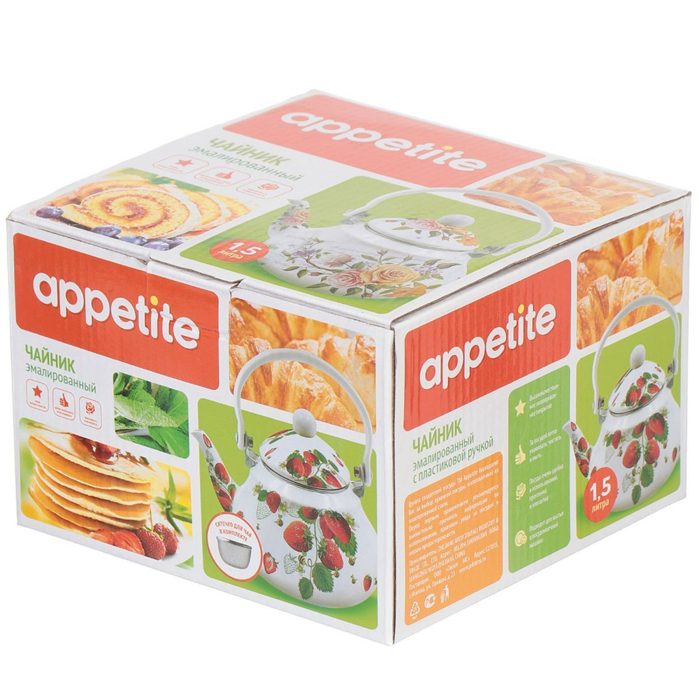 Чайник сталь, эмал, 1.5 л, Appetite, Верано, FT11-VR