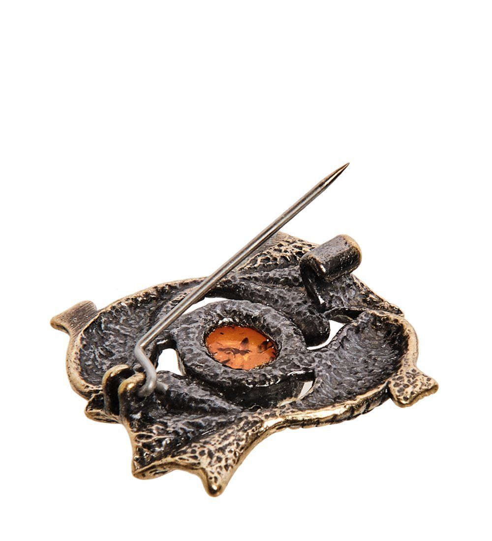 AM-2589 Брошь «Знак зодиака-Рыбы» (латунь, янтарь)