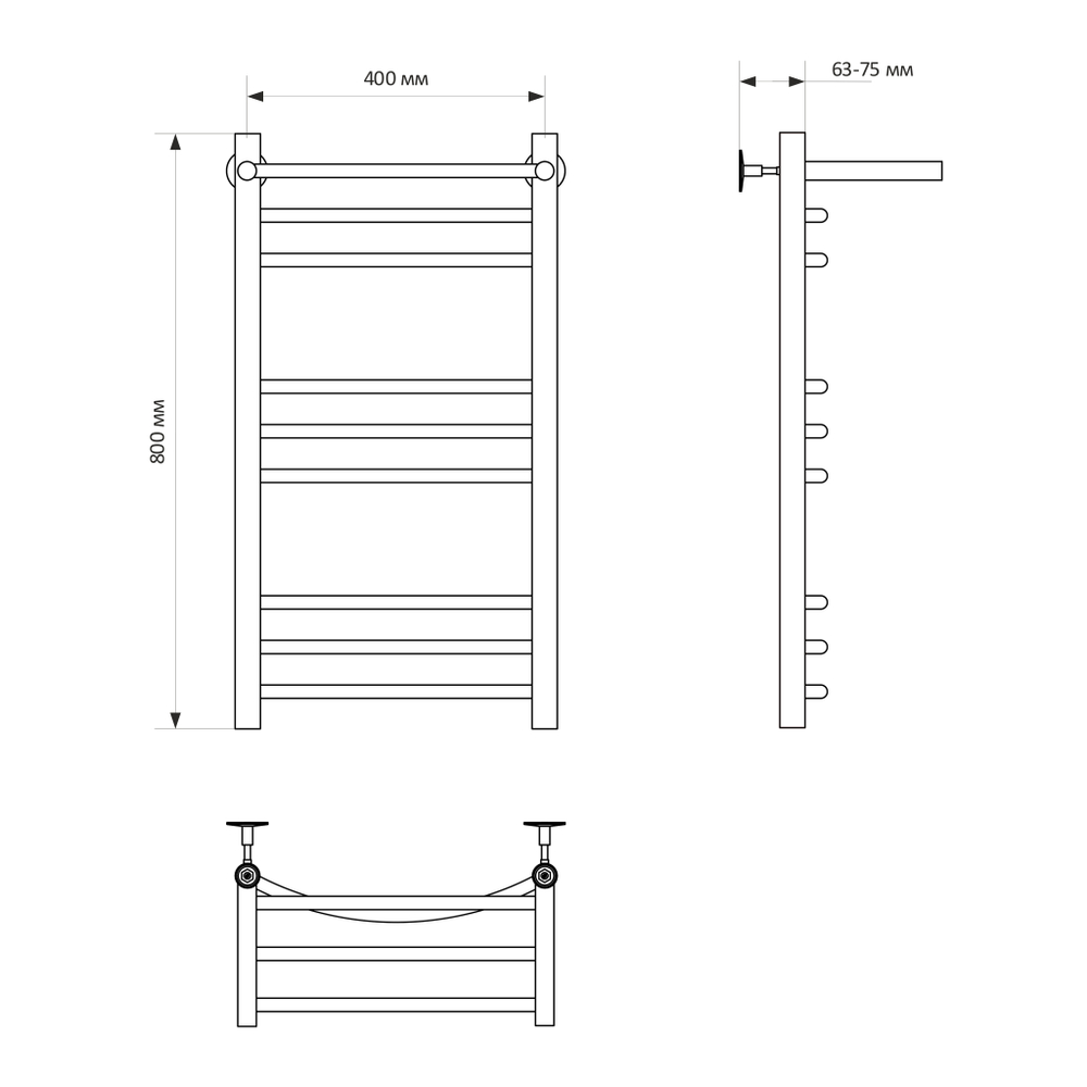 Полотенцесушитель MIXLINE CAPELLA  80х40 г2 (1/2'' ВР, 8 перекладин + ПОЛКА) водяной