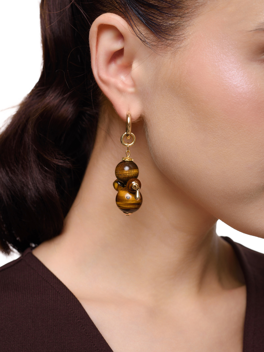 Моносерьга "Nevalyashka" тигровый глаз Gold