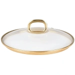 Крышка стеклянная 260мм, с ободом и пароотводом из нерж. стали под золото и ручкой-кнопкой