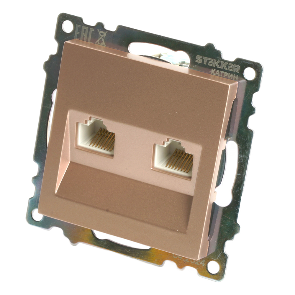 Розетка компьютерная 2-местная RJ-45 (механизм) STEKKER GLS00-7109-02, серия Катрин, шампань 50004