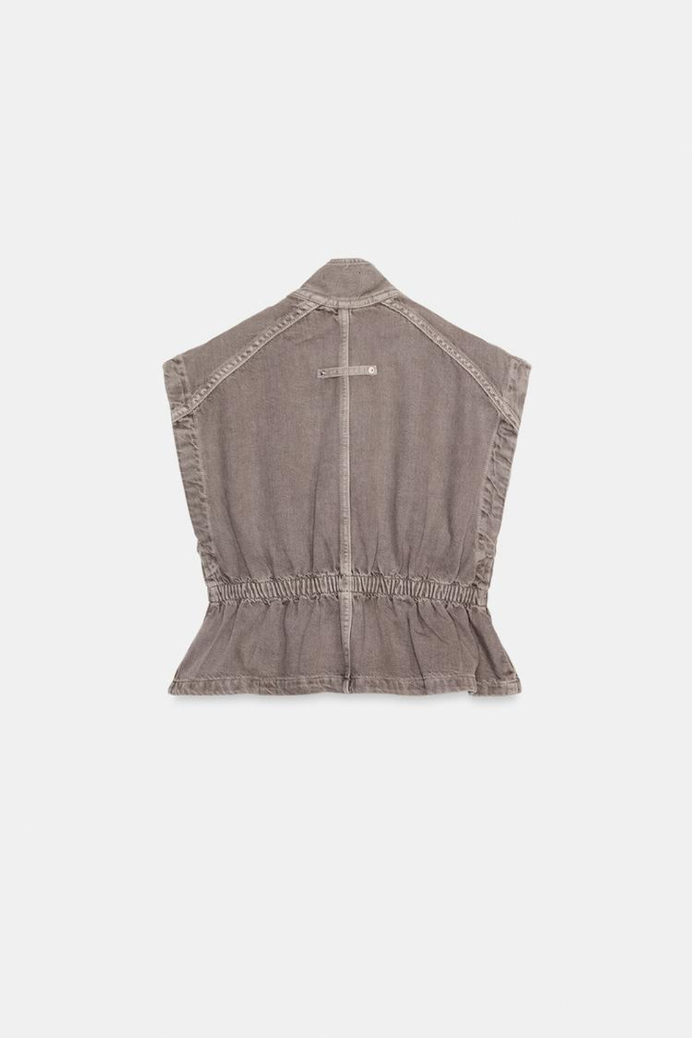 ZARA ДЖИНСОВЫЙ ЖИЛЕТ Z1975 С ВОРОТНИКОМ-СТОЙКОЙ, КОРИЧНЕВЫЙ МЕЛАНЖ