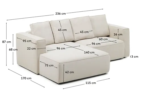 Диван-кровать Marela бежевый шенилл 3-местный с кушеткой слева 236 см