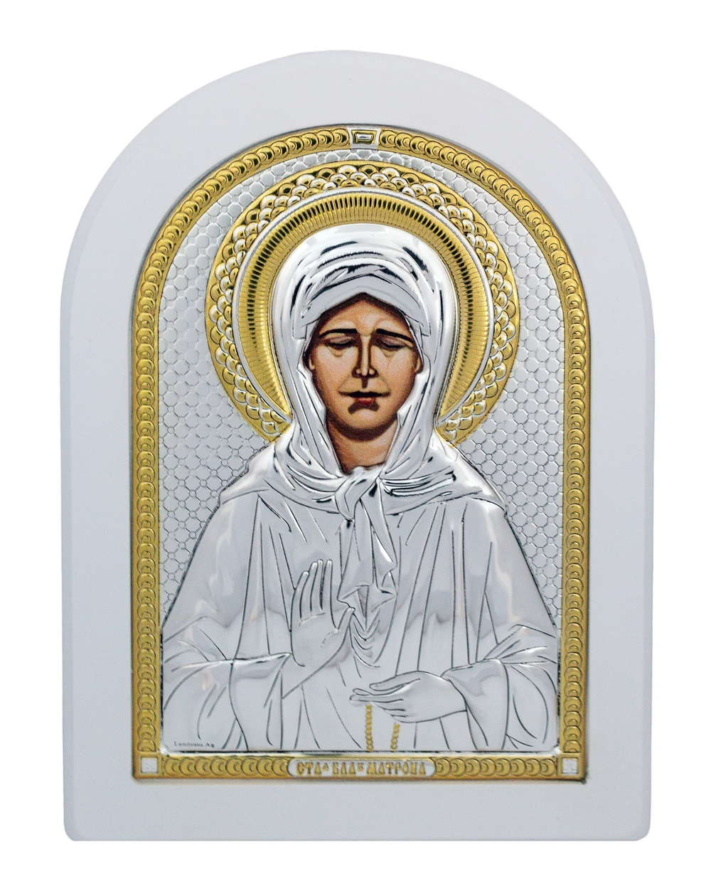 Матрона, икона арочная, белое дерево 120х160