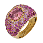 Кольцо с Турмалином, Рубинами и Розовыми Сапфирами, R0074-0/6
