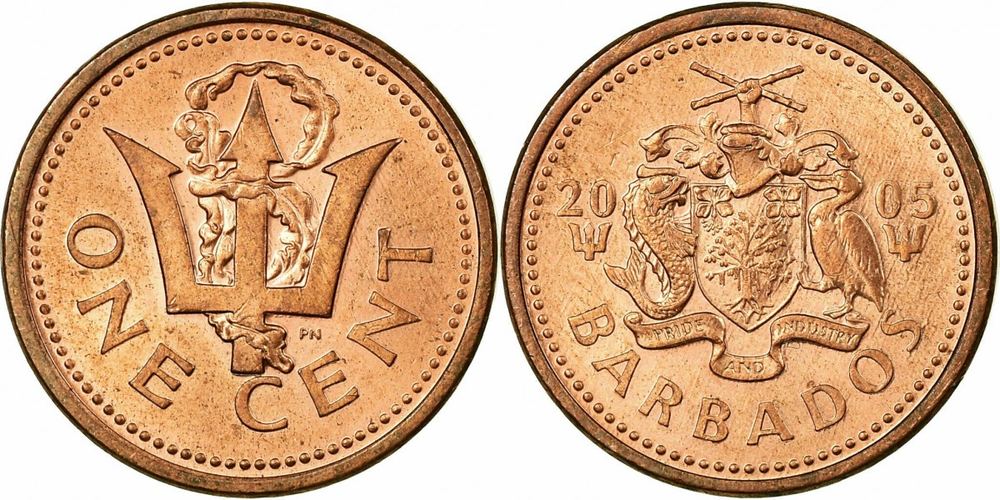 Барбадос 1 цент, 1992 - 2007 Трезубец UNC