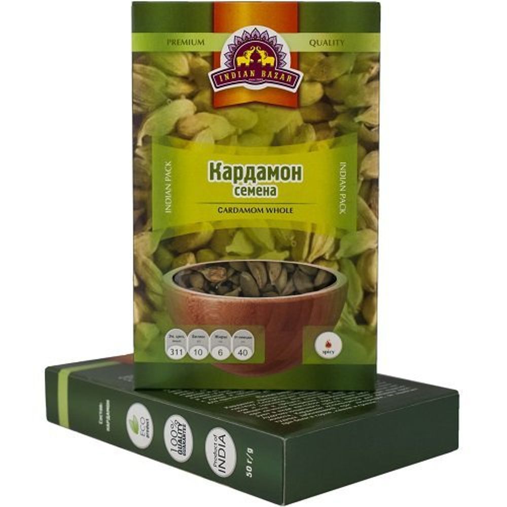 Специя Indian Bazar Кардамон зеленый цельный (в коробочке), 50 г