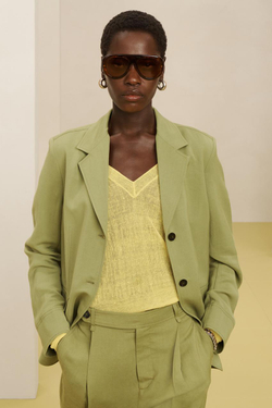 ZARA БЛЕЙЗЕР ИЗ СМЕСОВОГО ЛЬНА, ЗЕЛЕНЫЙ