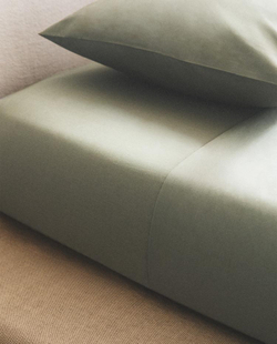 ZARA HOME (300 НИТЕЙ) НАТЯЖНАЯ ПРОСТЫНЯ ИЗ ХЛОПКА, СВЕТЛО-ЗЕЛЕНЫЙ