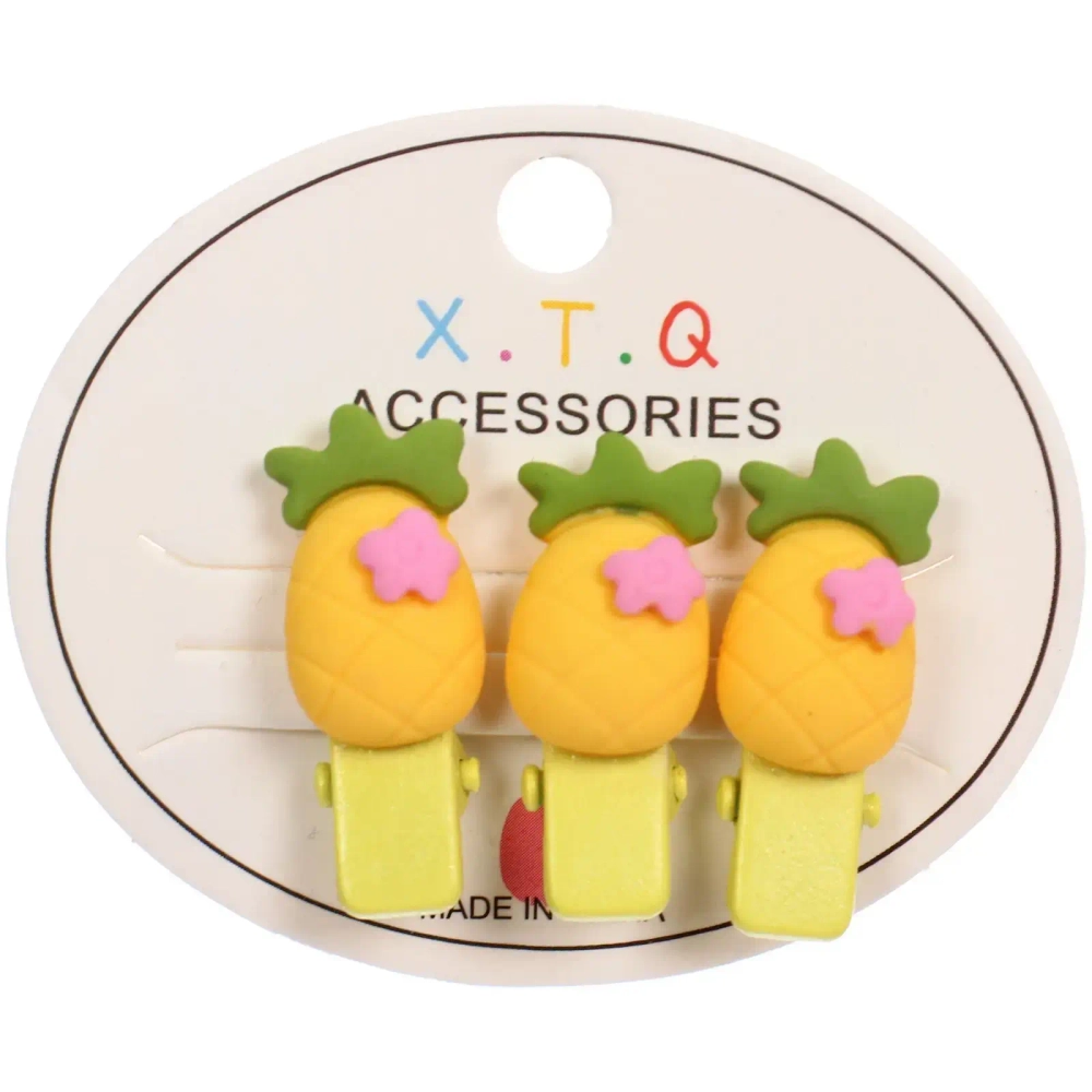 Зажимы для волос детские 3шт «РОЗОВОЕ ОБЛАКО», ананасики, 2.5см (блистер и пакет с подвесом)●