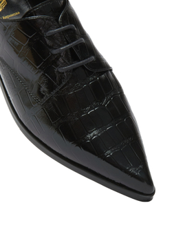 Женские кожаные туфли чёрные с тиснением под рептилию