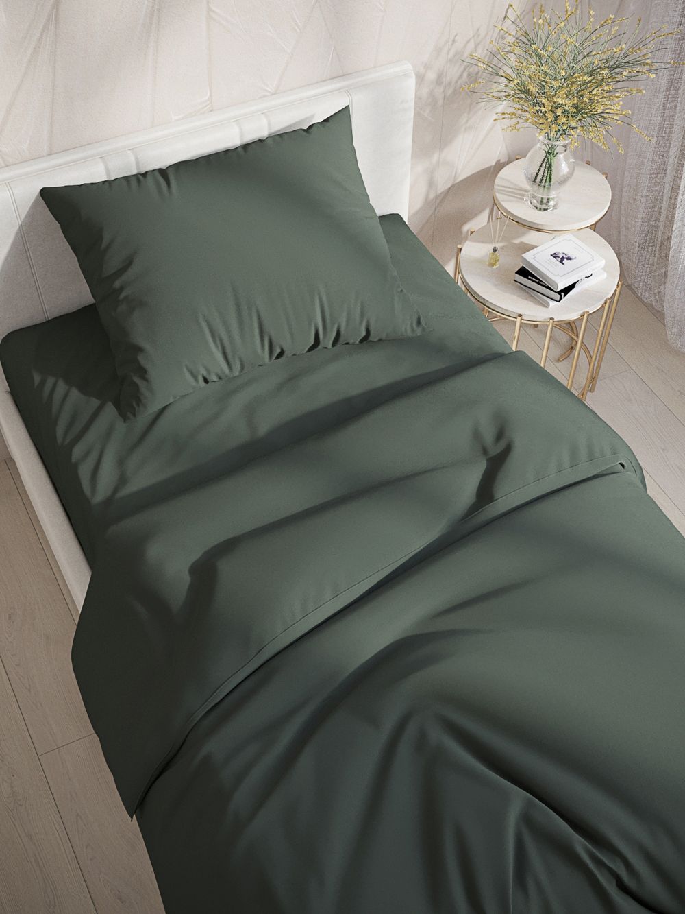 Постельное белье Сказка "Verde" 1,5-сп Наволочка 50х70 см 1 шт Простынь на резинке 90х200 см Пододеяльник 145х215 см , поплин