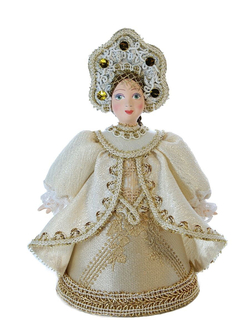 Кукла коллекционная фарфоровая Снегурочка в золотистом наряде