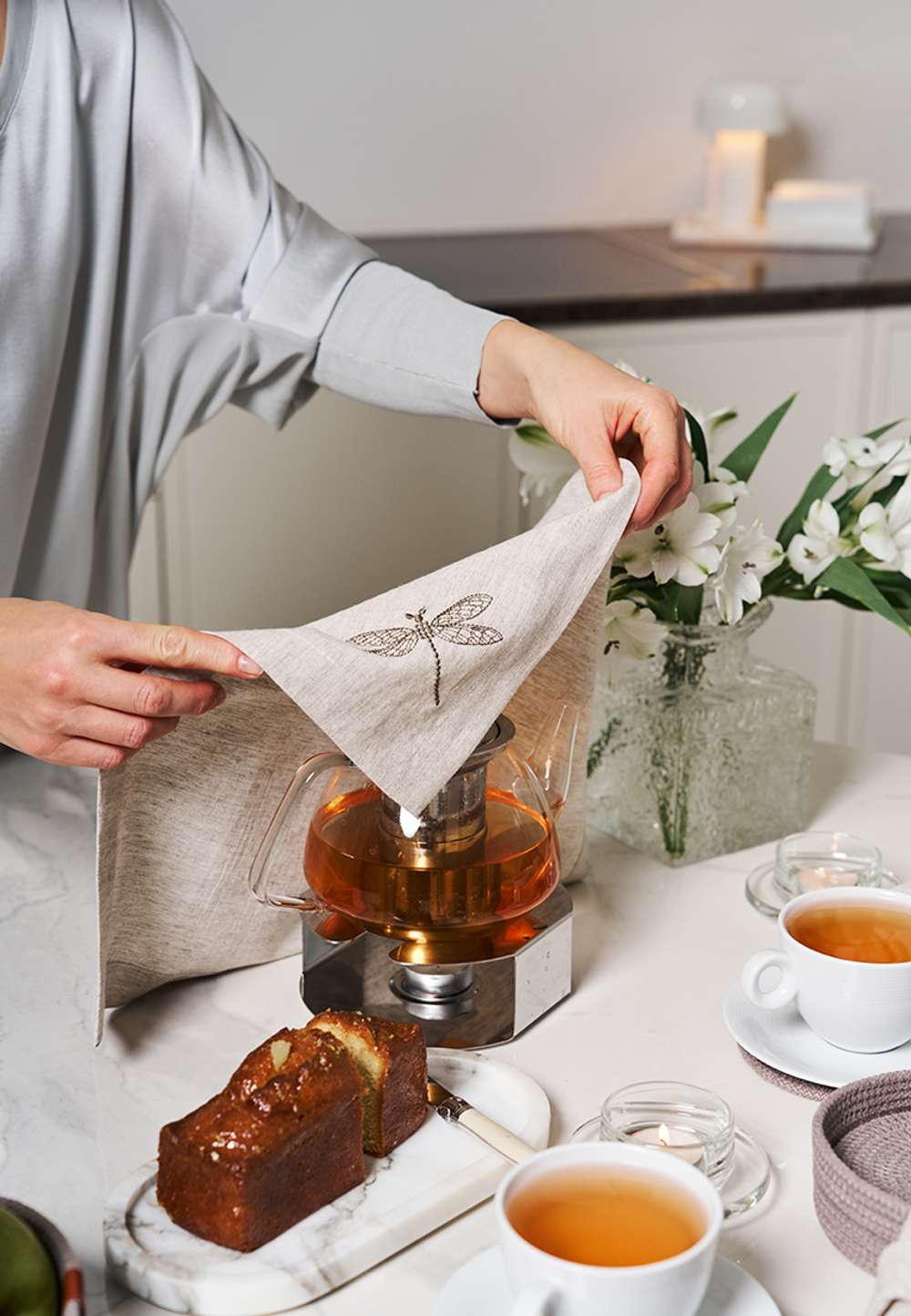 Салфетка сервировочная 40х40см Luxberry Вечерние стрекозы льняная