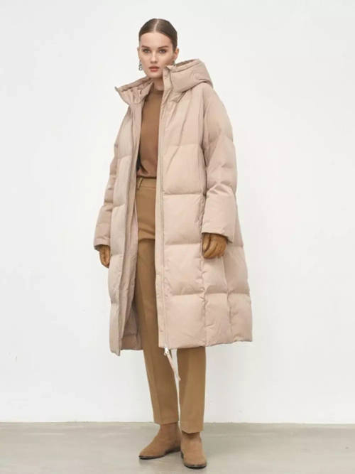 Пуховик длинный, бежевый, SilverFox
