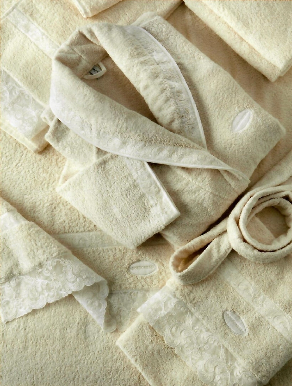 Халат махровый и набор полотенец 5шт Borbonese Botticelli panna