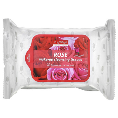 Purederm Make-Up Cleansing Tissues Rose Салфетки для снятия макияжа с розой, 30 шт