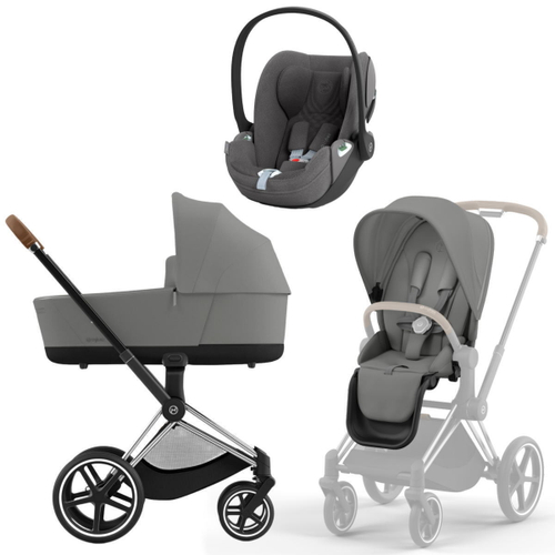 Коляска 3 в 1 Cybex Priam IV Chrome Brown complete и автокресло Cloud T i-Size Mirage Grey Plus Mirage Grey