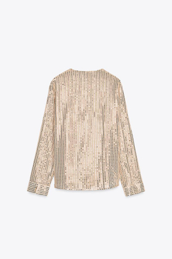 ZARA БЛУЗА С ЗАПÁХОМ И ПАЙЕТКАМИ, ЗОЛОТОЙ