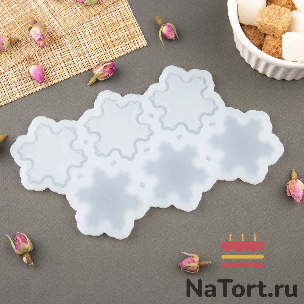 Силиконовая форма для леденцов «Снежинки погремушки 3 в 1»